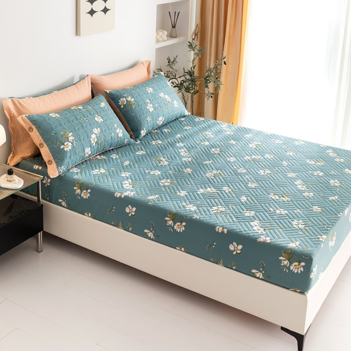 91家纺网 家纺一手货源 找家纺 优乐家纺 2023新款夹棉绗缝套件及单品系列-单床笠 仙草