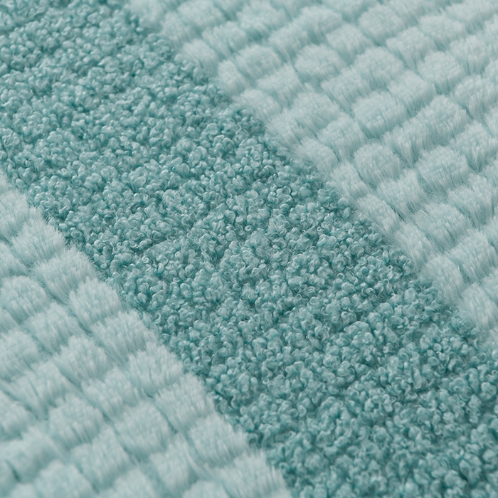 91家纺网 家纺一手货源 找家纺 2023新款无印风兔绒泰迪绒拼接款四件套 静逸-湖蓝