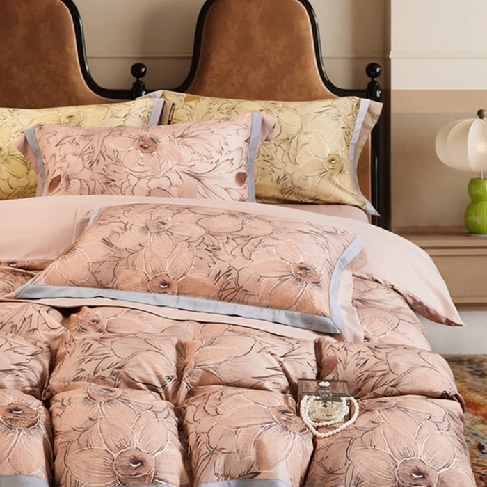 91家纺网 家纺一手货源 找家纺 2023新品天丝棉磨毛暖阳绒四件套 绽放 咖