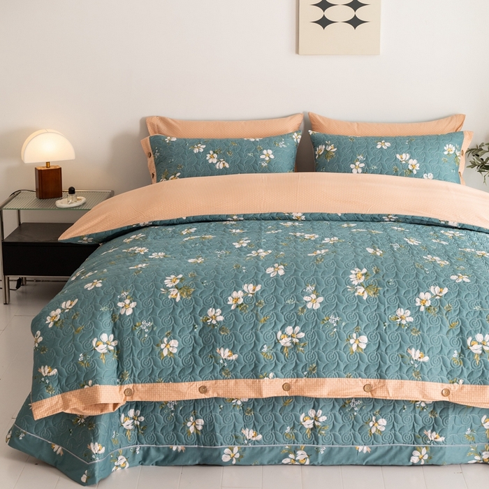 91家纺网 家纺一手货源 找家纺 优乐家纺 2023新款夹棉绗缝套件及单品系列-四件套  仙草