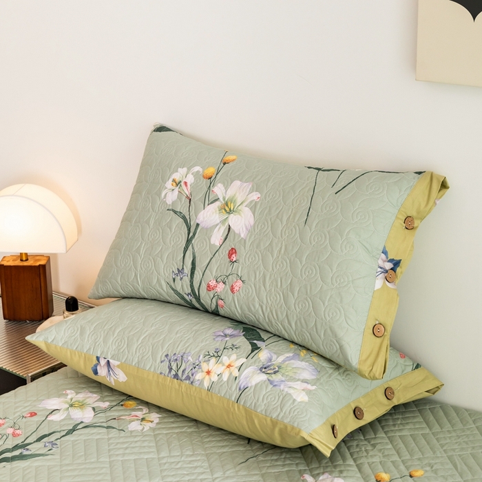 91家纺网 家纺一手货源 找家纺 优乐家纺 2023新款夹棉绗缝套件及单品系列-单枕套 晗蕊初开-绿