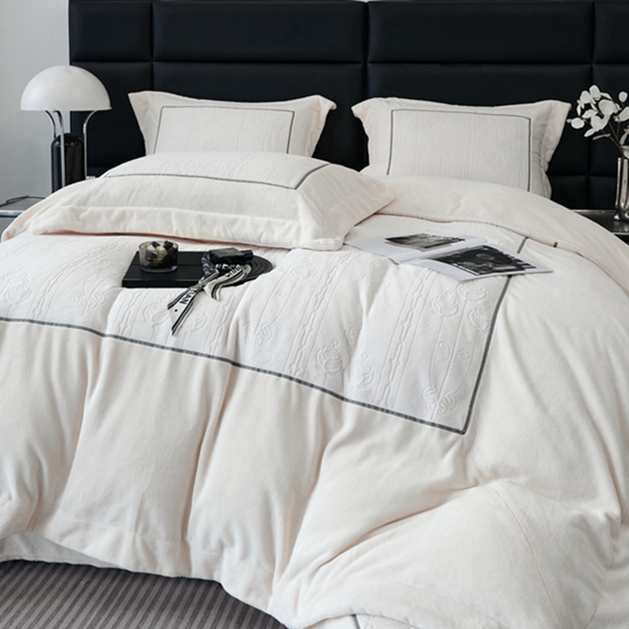 91家纺网 家纺一手货源 找家纺 （总） 2023 纯色工艺雕花婴儿绒婴肤牛奶绒暖绒加厚长绒獭兔绒四件套