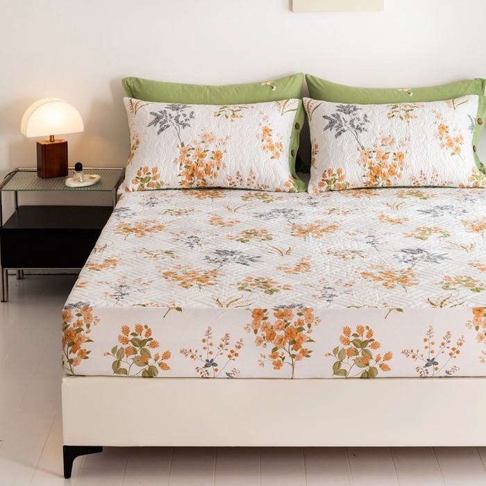 91家纺网 家纺一手货源 找家纺 优乐家纺 2023新款夹棉绗缝套件及单品系列-单床笠 如梦花季