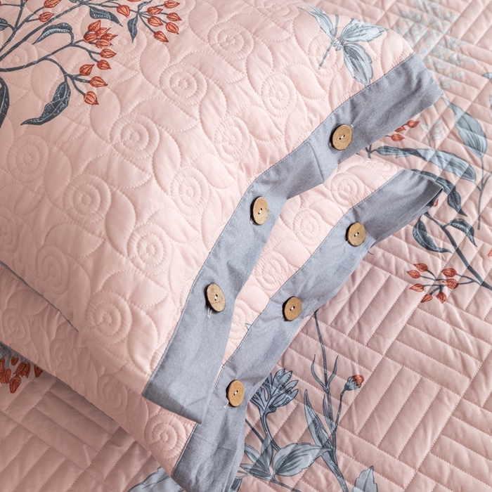 91家纺网 家纺一手货源 找家纺 优乐家纺 2023新款夹棉绗缝套件及单品系列-单枕套 晗蕊初开-粉