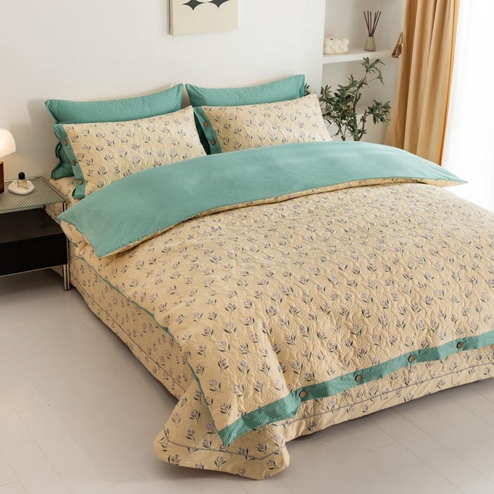 91家纺网 家纺一手货源 找家纺 优乐家纺 2023新款夹棉绗缝套件及单品系列-单被套 清风摇曳