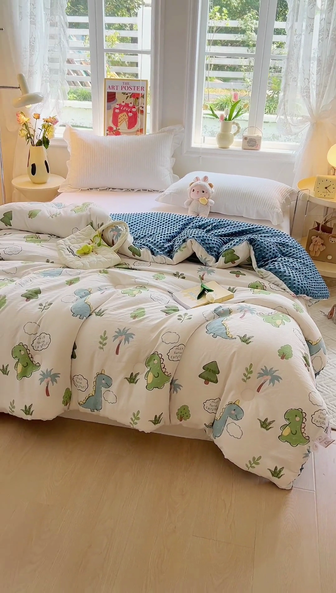 91家纺网 家纺一手货源 找家纺 居易简 2025新款水洗棉双层纱豆豆被加绒被子被芯直播豆豆绒被被子被芯冬被春秋被 恐龙星球