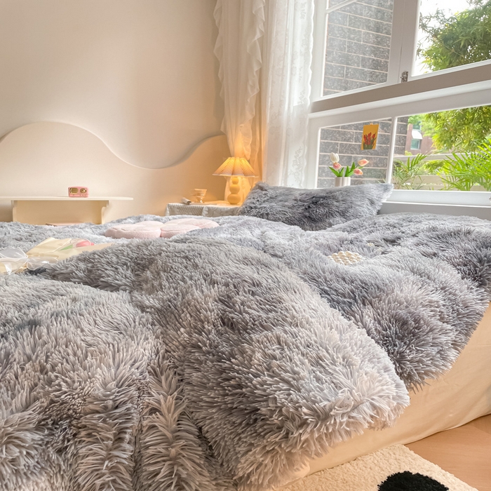 91家纺网 家纺一手货源 找家纺 慕澄家纺 2023新款水貂绒被套盖毯两用毯子 彩虹-浅灰