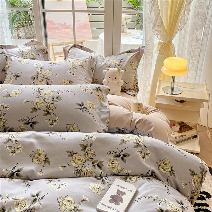 91家纺网 家纺一手货源 找家纺 古吉梦 2023新款A类有氧元气棉加厚磨毛四件套 木槿-蓝