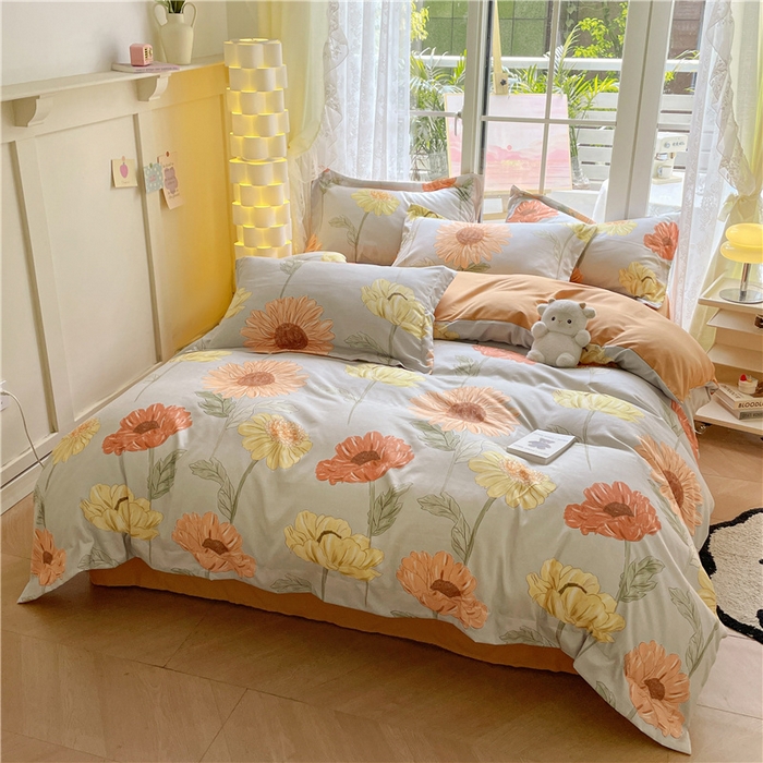 91家纺网 家纺一手货源 找家纺 古吉梦 2023新款A类有氧元气棉加厚磨毛四件套 太阳花