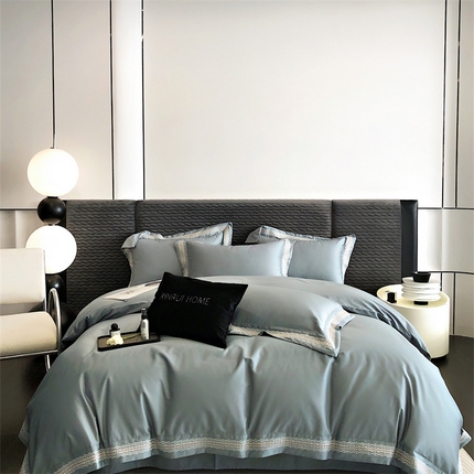 馨蕊家居 2023新款100支CR工艺全棉四件套-棉莱卡 蓝灰