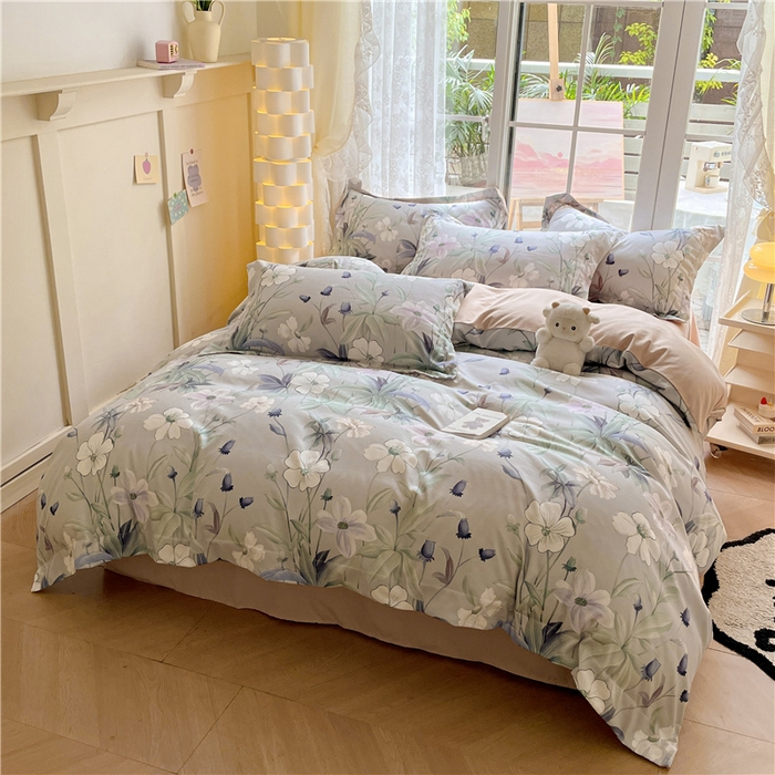 91家纺网 家纺一手货源 找家纺 古吉梦 2023新款A类有氧元气棉加厚磨毛四件套 绿茵