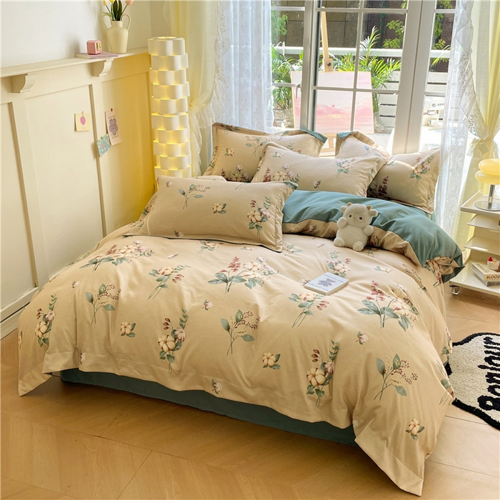 91家纺网 家纺一手货源 找家纺 古吉梦 2023新款A类有氧元气棉加厚磨毛四件套 木棉花