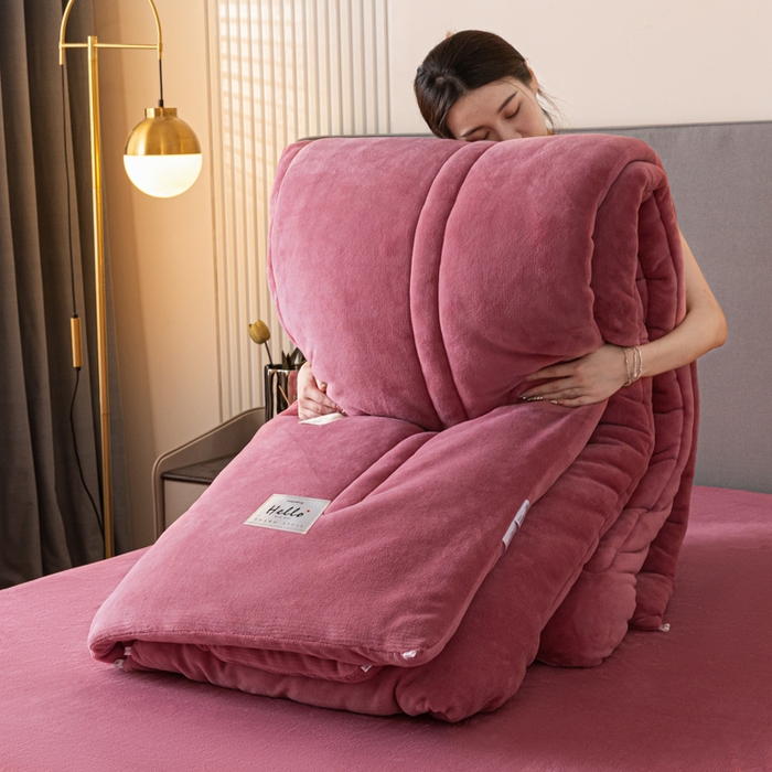 91家纺网 家纺一手货源 找家纺 暖芯家纺 2025新款牛奶绒加厚冬被被子被芯春秋被 豆沙