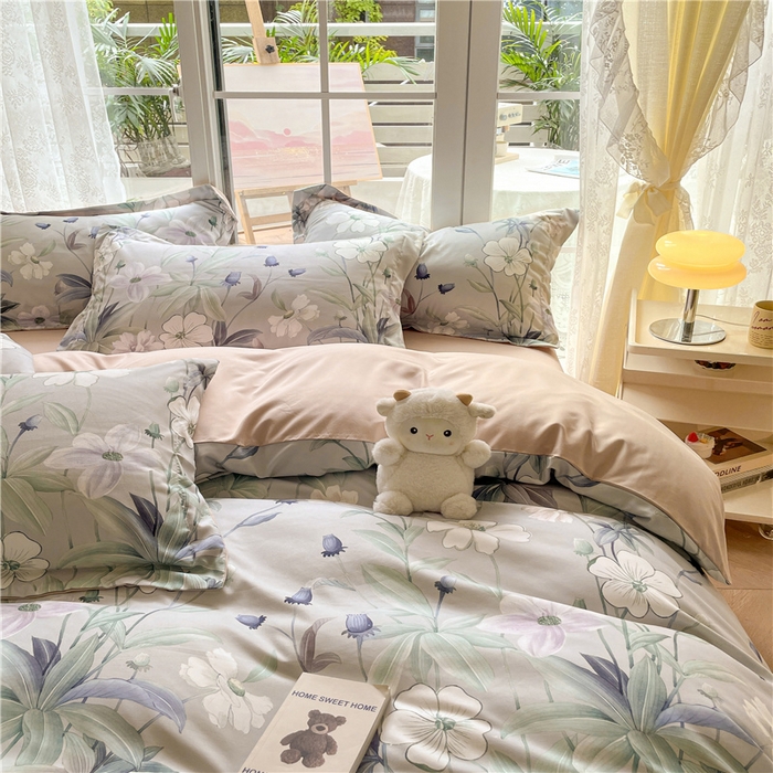 91家纺网 家纺一手货源 找家纺 古吉梦 2023新款A类有氧元气棉加厚磨毛四件套 绿茵