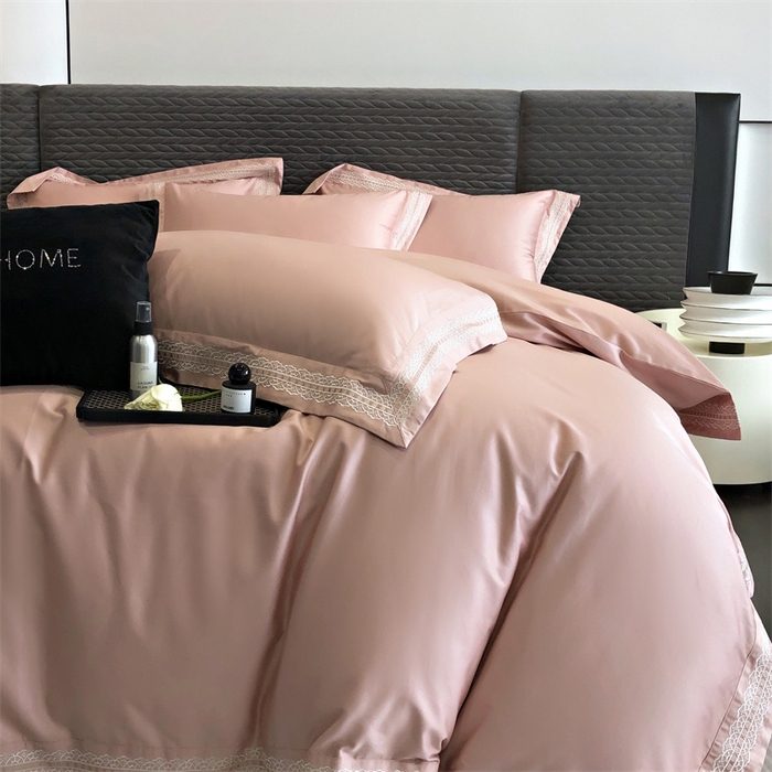 91家纺网 家纺一手货源 找家纺 馨蕊家居 2023新款100支CR工艺全棉四件套-棉莱卡 粉豆沙