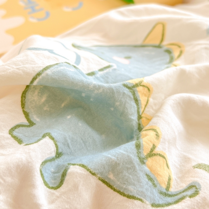 91家纺网 家纺一手货源 找家纺 居易简 2025新款水洗棉双层纱豆豆被加绒被子被芯直播豆豆绒被被子被芯冬被春秋被 恐龙星球