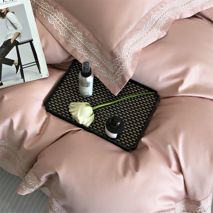 91家纺网 家纺一手货源 找家纺 馨蕊家居 2023新款100支CR工艺全棉四件套-棉莱卡 粉豆沙