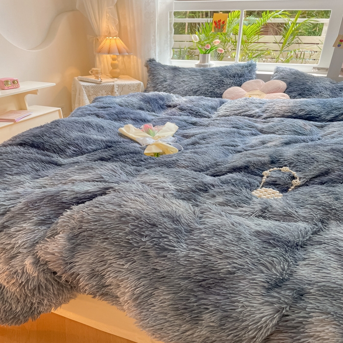 91家纺网 家纺一手货源 找家纺 慕澄家纺 2023新款水貂绒被套盖毯两用毯子 彩虹-蓝灰