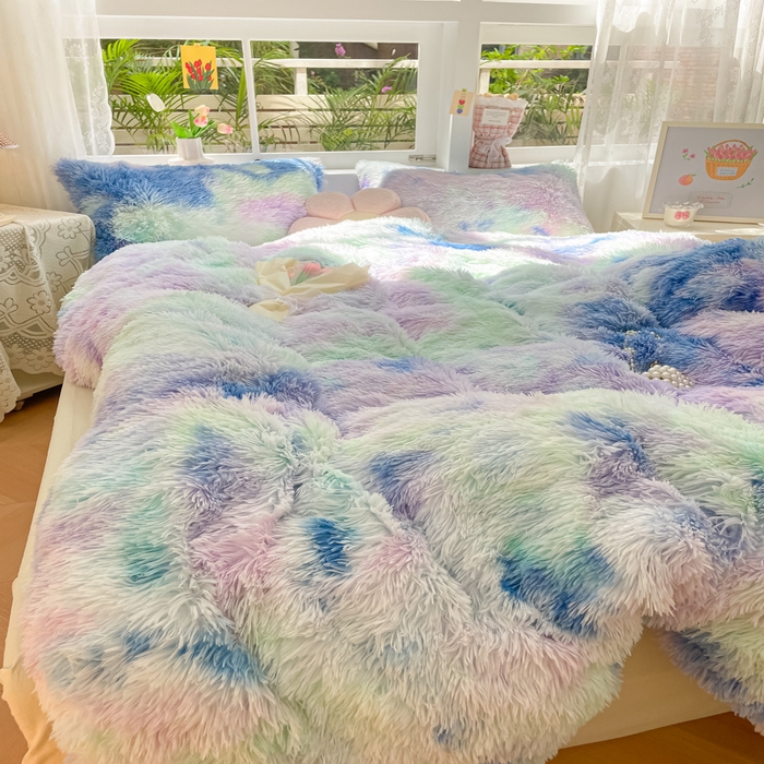 91家纺网 家纺一手货源 找家纺 慕澄家纺 2023新款水貂绒被套盖毯两用毯子 彩虹-蓝紫