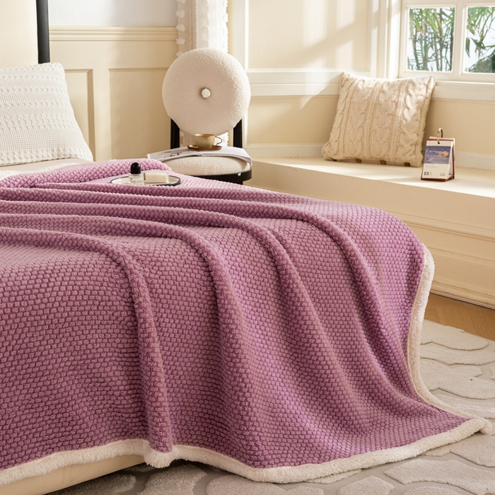 91家纺网 家纺一手货源 找家纺 丝涟家居 2023新款舒适保暖玫瑰绒毛毯 紫