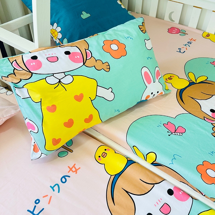 91家纺网 家纺一手货源 找家纺 小虾米 2023新款卡通系列全棉床笠（可定制）可爱女孩