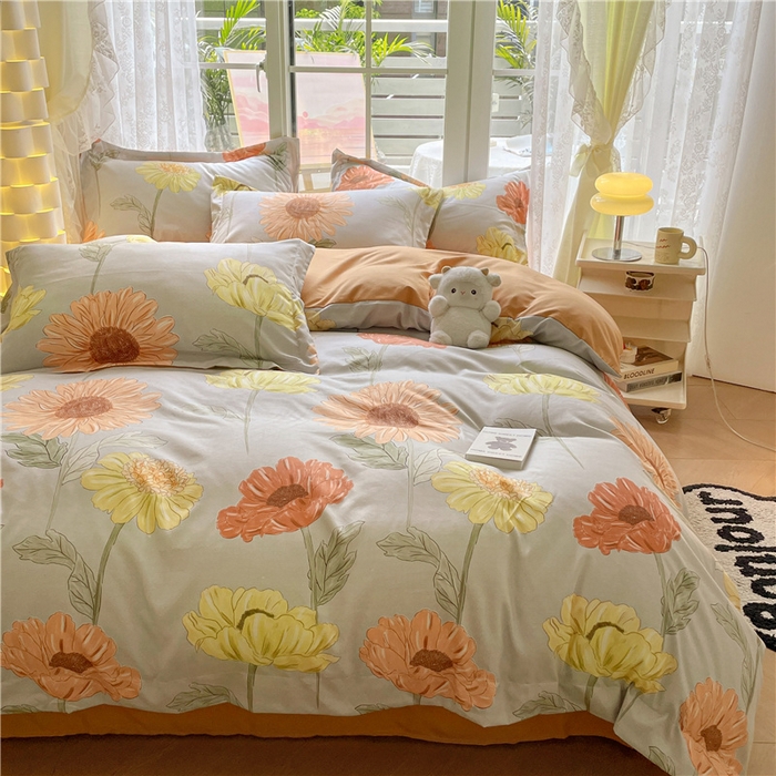 91家纺网 家纺一手货源 找家纺 古吉梦 2023新款A类有氧元气棉加厚磨毛四件套 太阳花