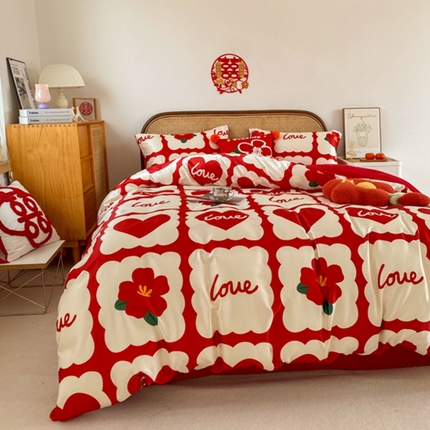 用心 2023新款高端数码印花婚庆四件套 love爱