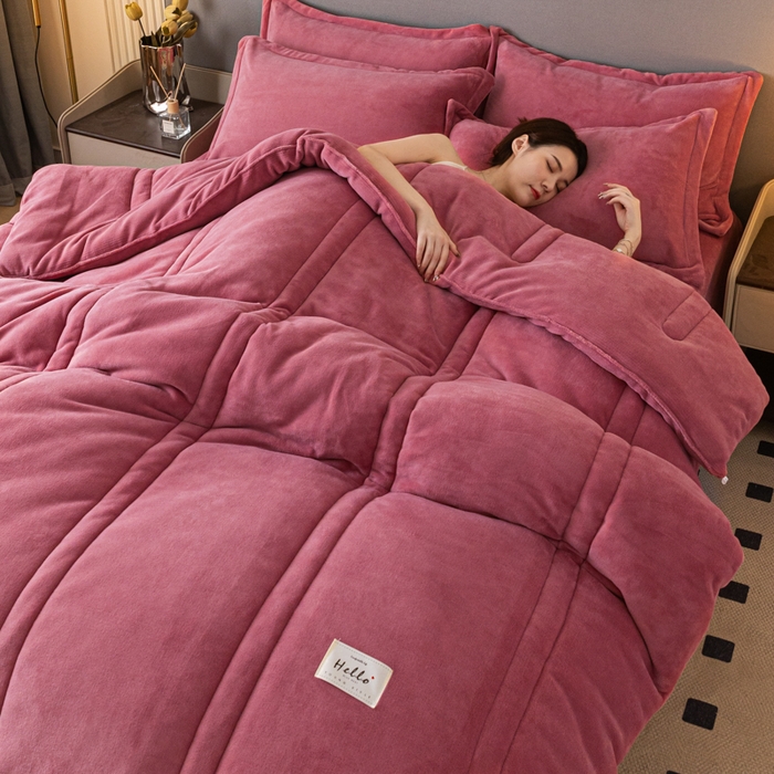 91家纺网 家纺一手货源 找家纺 暖芯家纺 2025新款牛奶绒加厚冬被被子被芯春秋被 豆沙