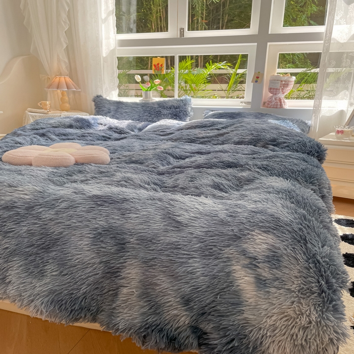 91家纺网 家纺一手货源 找家纺 慕澄家纺 2023新款水貂绒被套盖毯两用毯子 彩虹-蓝灰