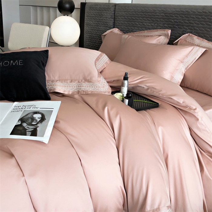 91家纺网 家纺一手货源 找家纺 馨蕊家居 2023新款100支CR工艺全棉四件套-棉莱卡 粉豆沙