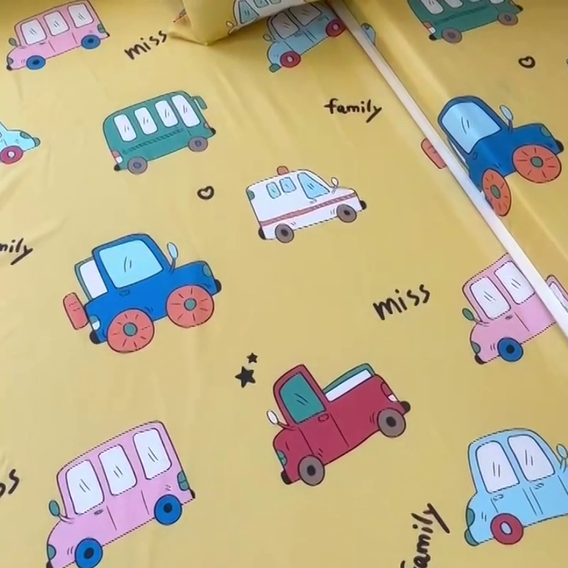 91家纺网 家纺一手货源 找家纺 小虾米 2023新款卡通系列全棉床笠（可定制）小汽车黄