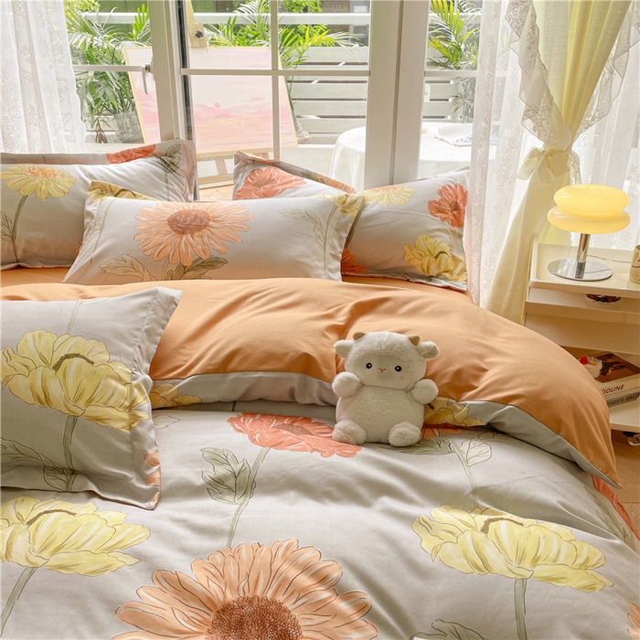 91家纺网 家纺一手货源 找家纺 古吉梦 2023新款A类有氧元气棉加厚磨毛四件套 太阳花