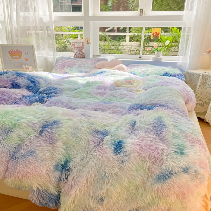91家纺网 家纺一手货源 找家纺 慕澄家纺 2023新款水貂绒被套盖毯两用毯子 彩虹-蓝紫