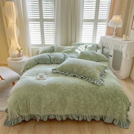 91家纺网 家纺一手货源 找家纺 （总）佰亿莱2024新款牛奶绒雕花四件套-落英