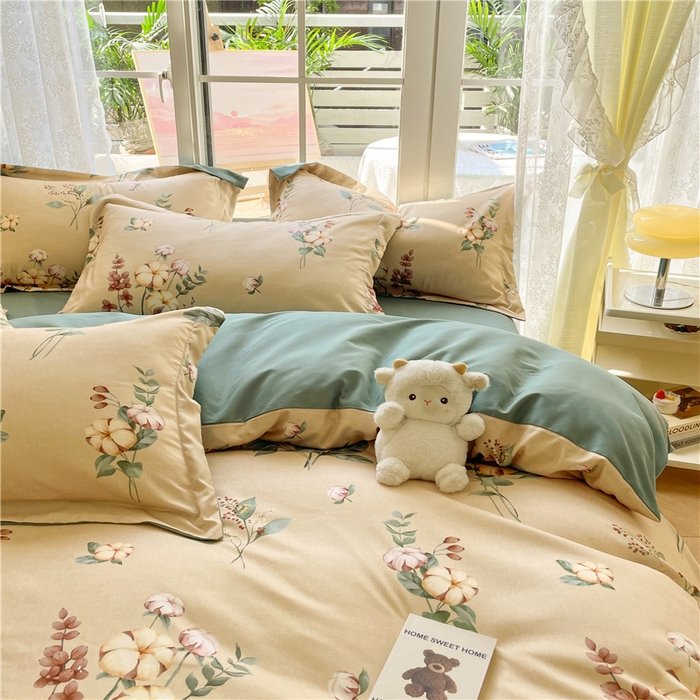 91家纺网 家纺一手货源 找家纺 古吉梦 2023新款A类有氧元气棉加厚磨毛四件套 木棉花