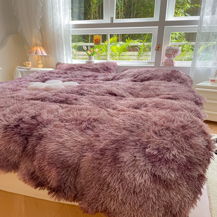 91家纺网 家纺一手货源 找家纺 慕澄家纺 2023新款水貂绒被套盖毯两用毯子 彩虹-紫日