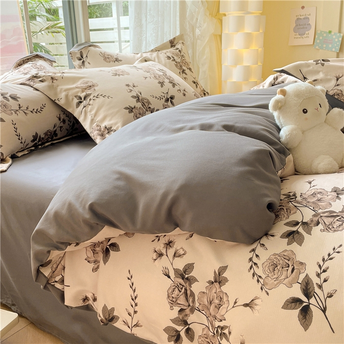 91家纺网 家纺一手货源 找家纺 古吉梦 2023新款A类有氧元气棉加厚磨毛四件套 木槿-米