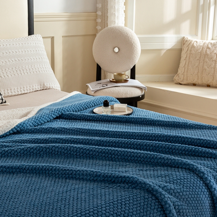 91家纺网 家纺一手货源 找家纺 丝涟家居 2023新款舒适保暖玫瑰绒毛毯 蓝