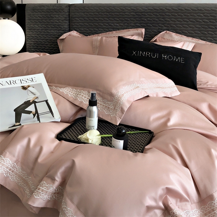 91家纺网 家纺一手货源 找家纺 馨蕊家居 2023新款100支CR工艺全棉四件套-棉莱卡 粉豆沙