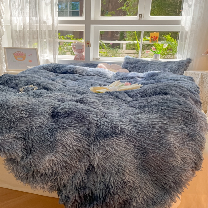 91家纺网 家纺一手货源 找家纺 慕澄家纺 2023新款水貂绒被套盖毯两用毯子 彩虹-蓝灰