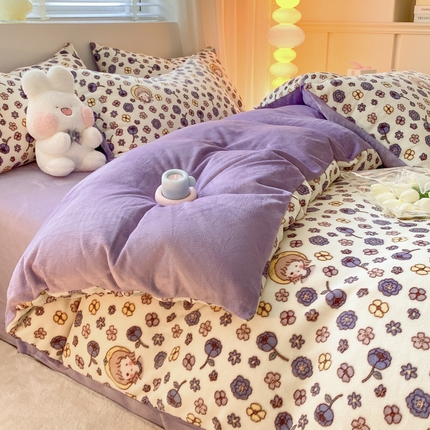 91家纺网 家纺一手货源 找家纺 恋佳居 2025新款小清新印花牛奶绒保暖四件套 快乐女孩