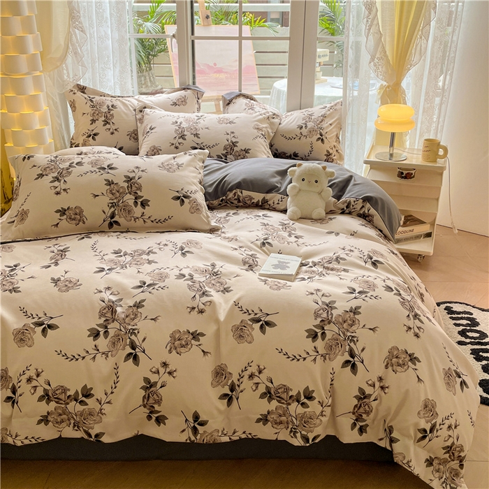 91家纺网 家纺一手货源 找家纺 古吉梦 2023新款A类有氧元气棉加厚磨毛四件套 木槿-米