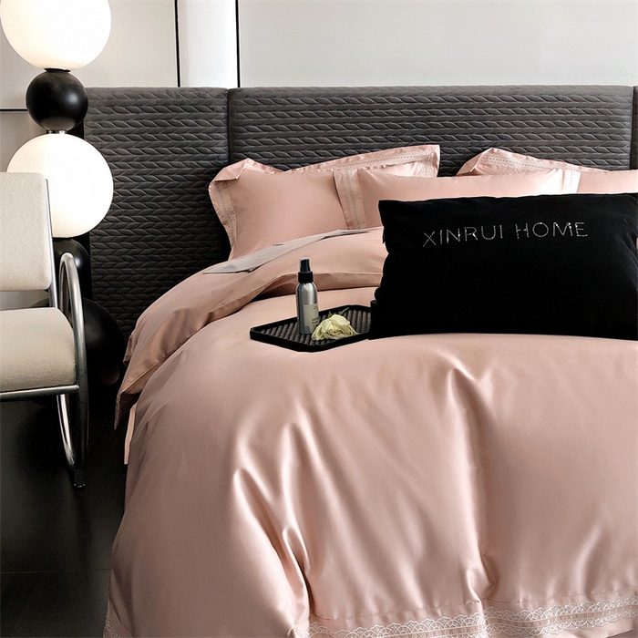 91家纺网 家纺一手货源 找家纺 馨蕊家居 2023新款100支CR工艺全棉四件套-棉莱卡 粉豆沙