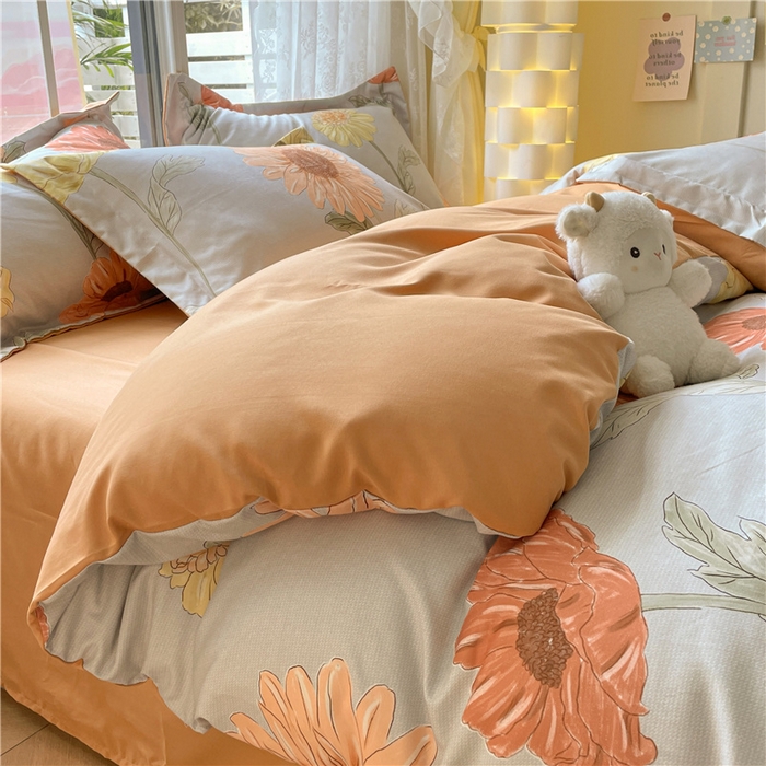 91家纺网 家纺一手货源 找家纺 古吉梦 2023新款A类有氧元气棉加厚磨毛四件套 太阳花