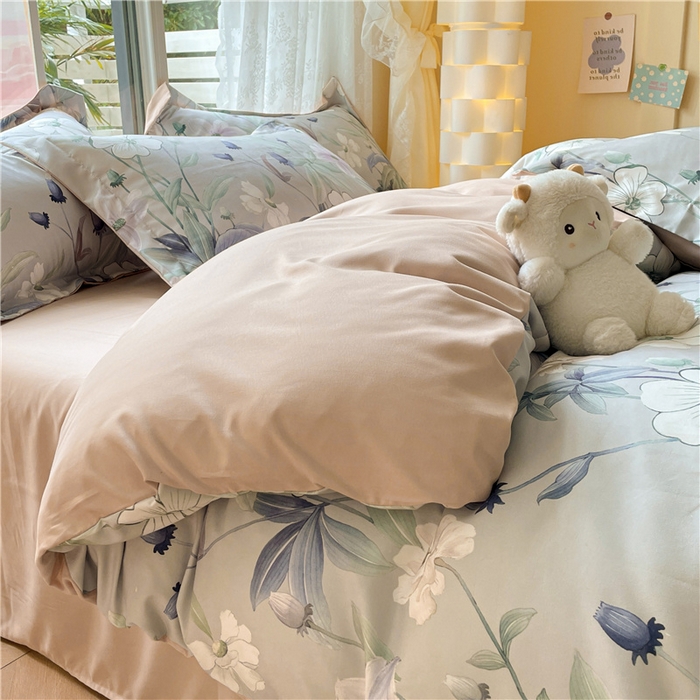 91家纺网 家纺一手货源 找家纺 古吉梦 2023新款A类有氧元气棉加厚磨毛四件套 绿茵