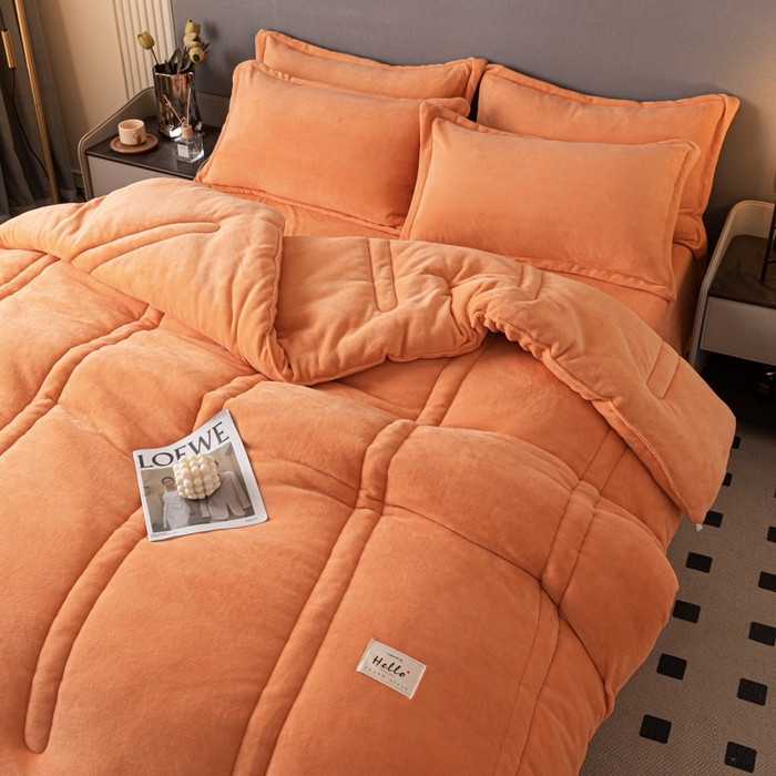 91家纺网 家纺一手货源 找家纺 暖芯家纺 2025新款牛奶绒加厚冬被被子被芯春秋被 桔色