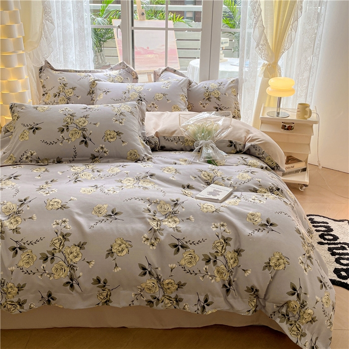 91家纺网 家纺一手货源 找家纺 古吉梦 2023新款A类有氧元气棉加厚磨毛四件套 木槿-蓝