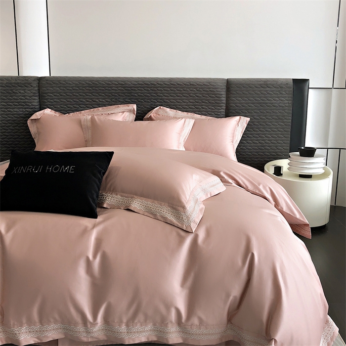 91家纺网 家纺一手货源 找家纺 馨蕊家居 2023新款100支CR工艺全棉四件套-棉莱卡 粉豆沙