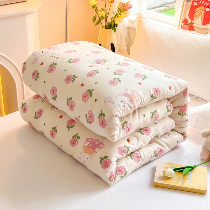 91家纺网 家纺一手货源 找家纺 居易简 2025新款水洗棉双层纱豆豆被加绒被子被芯直播豆豆绒被被子被芯冬被春秋被 曼塔玫瑰