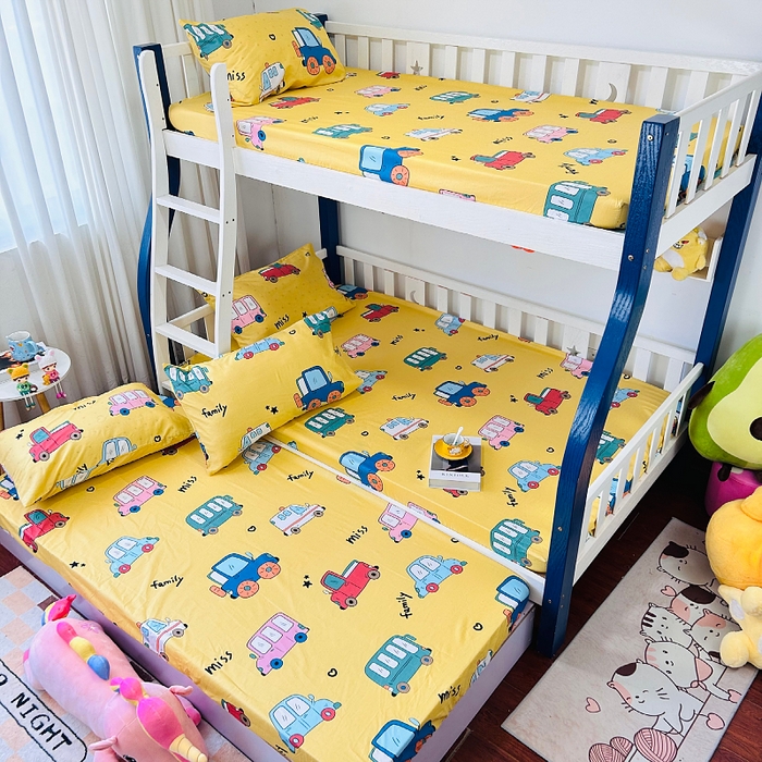 91家纺网 家纺一手货源 找家纺 小虾米 2023新款卡通系列全棉床笠（可定制）小汽车黄